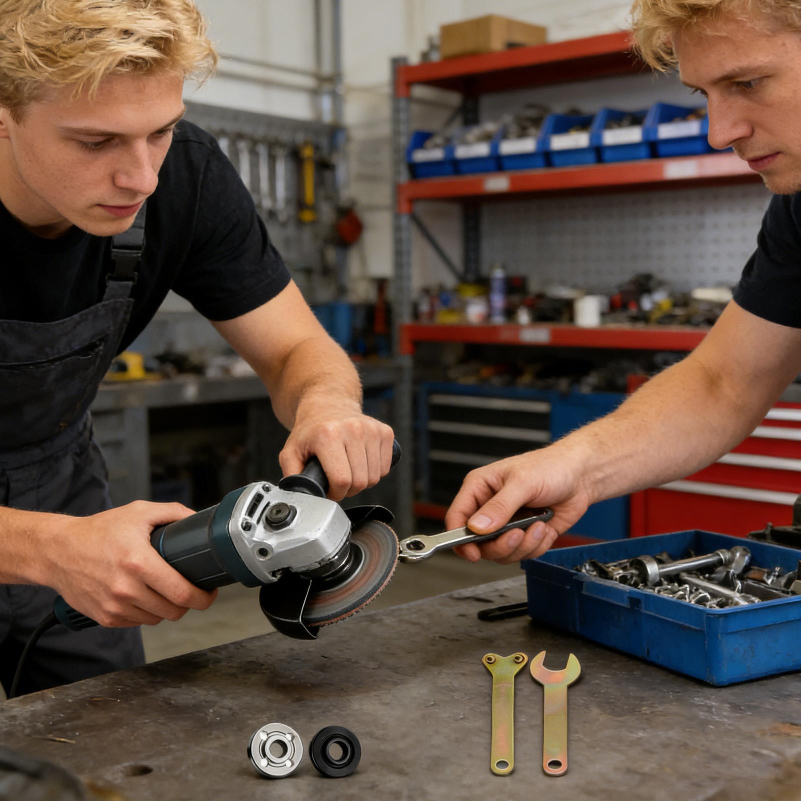 Power Tools In Workshop - Angle Grinder Nut Electric Drill Wrench