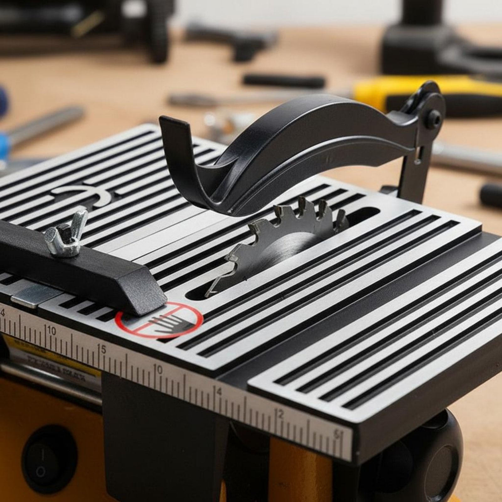 Power Tools In Workshop - Mini Table Saw Portable Miniature Bench