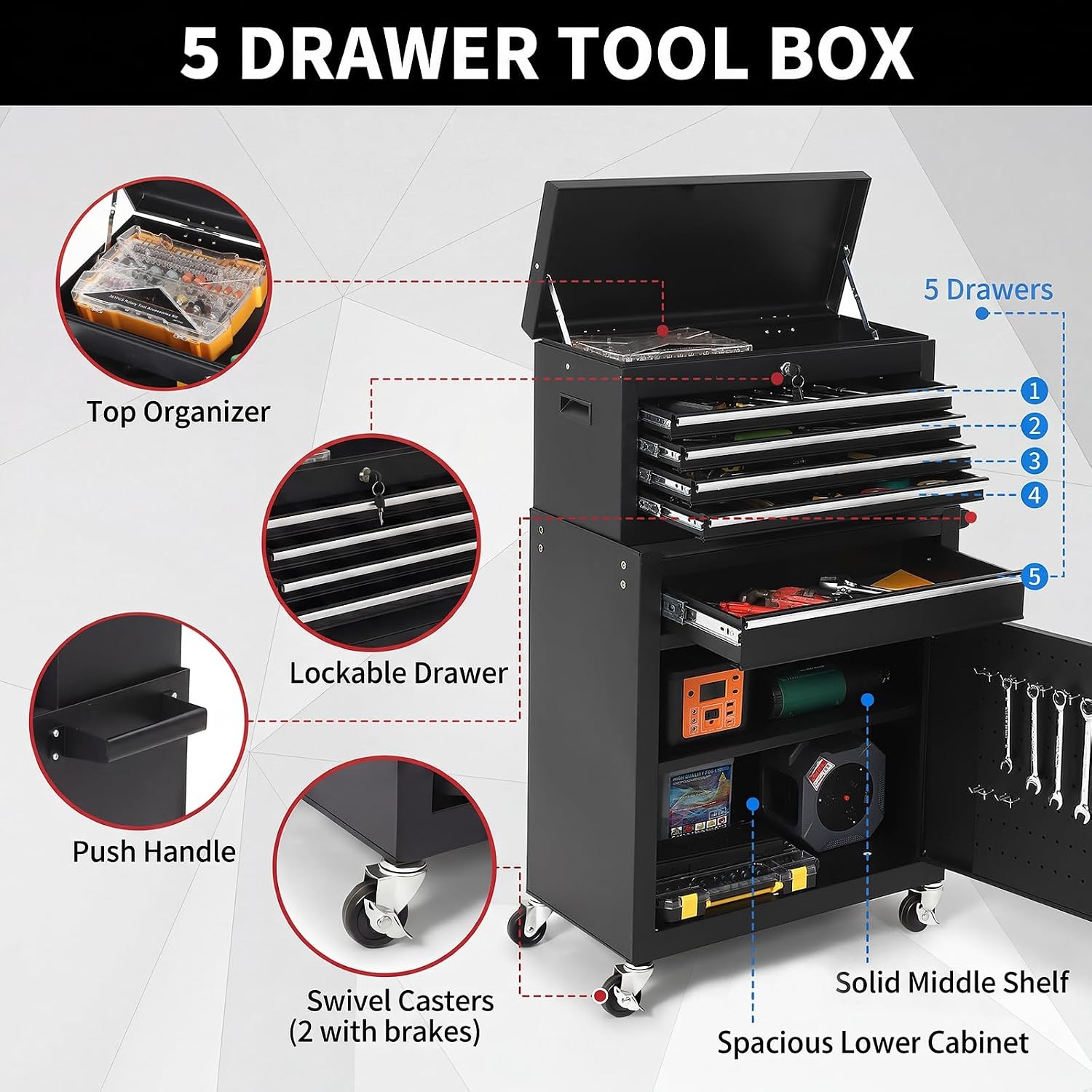 5 Drawer Rolling Tool Cabinet  - đánh giá và giá Tools Box For Workshop